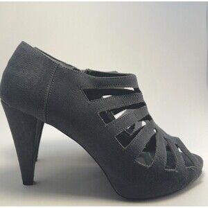 Cato peep toe grey vegan suede heels 10W zipper
